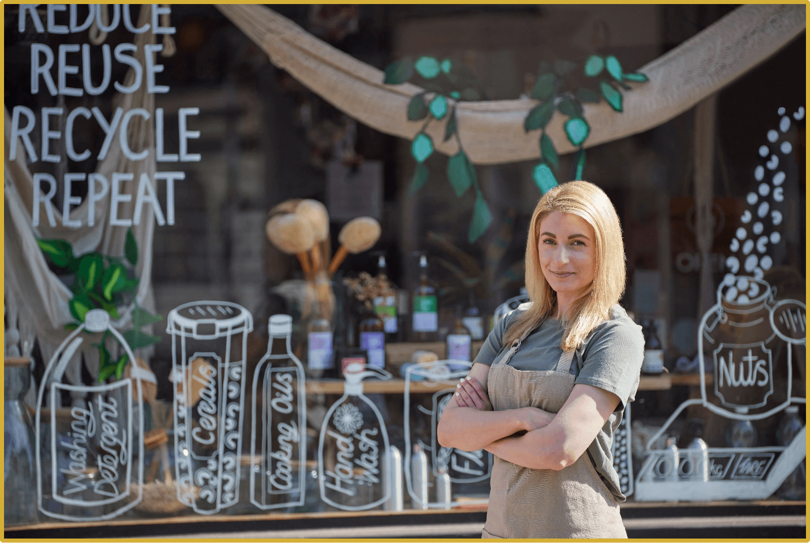 Woman standing confidently in store